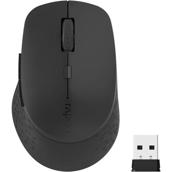 Rapoo M300 Silent Wireless Mouse, Bluetooth Mouse for Laptop, 2.4GHz with USB Receiver, 2400 Adjustable DPI Optical Tracking, 1 Year Battery Life, Compatible with PC, Black
