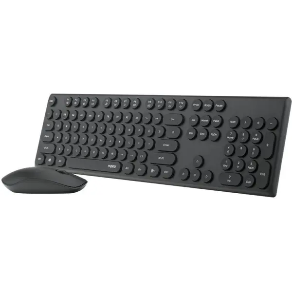 Rapoo X260S Wireless Optical Mouse & Keyboard - 2.4G Connection, 10M Range, Spill-Resistant, Retro Style Round Key Cap, 1000DPI - Black