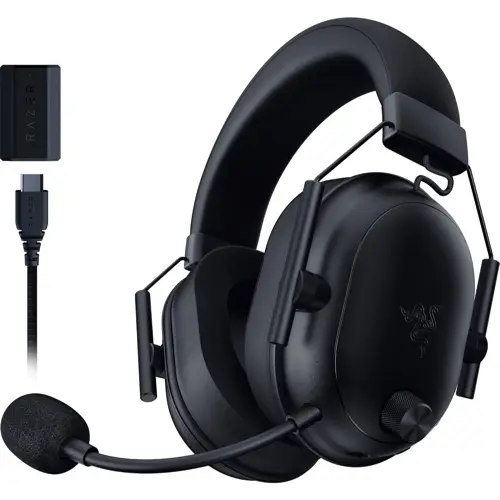 Razer BlackShark V2 HyperSpeed Wireless Gaming Headset: 280g Lightweight, THX Spatial Audio, Bendable Mic, 50mm Drivers, 2.4GHz, Bluetooth or USB, 70 Hr Battery w/USB Type C Charging - Black (Brown Razer Box)