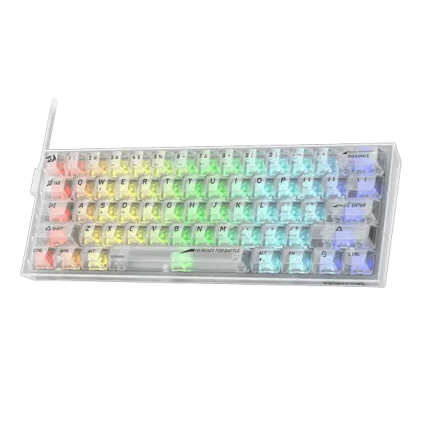 Redragon Fizz RGB K617 SE 60% Wired RGB Mechanical Gaming Keyboard, Compact Design with Customizable Lighting (White Transparent)