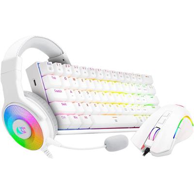 Redragon Gaming Essentials S129W Keyboard / Mouse / Headset 3-in-1 Combo Set, White, RGB, K630 Dragonborn Keyboard, M607 Griffin Mouse, H350 Pandora 2 Headset