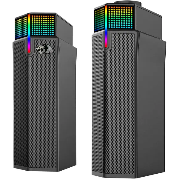 Redragon GS511 Yorick Wireless RGB Desktop Speakers, 2.0 PC Gaming Soundbar w/BT 5.3/USB Mode, Dual-play Design, Rich Stereo Sound and Bass, RGB Backlight & Knob Control, USB Powered