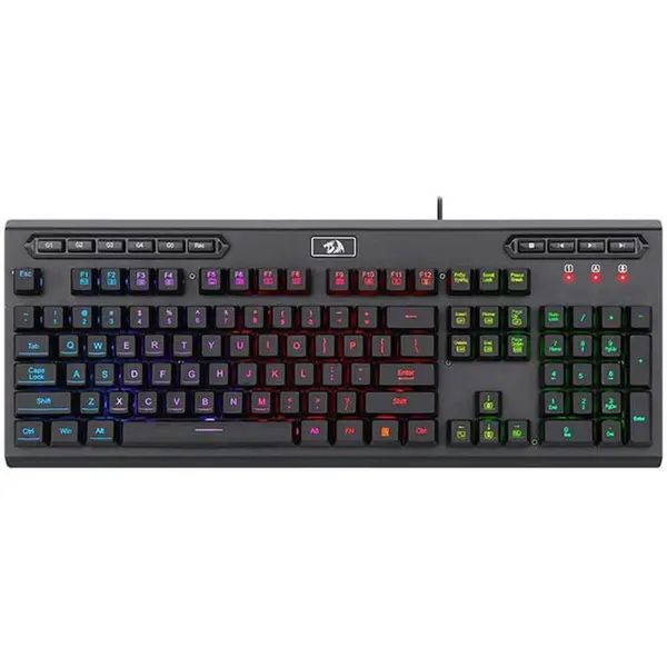 Redragon K513 RGB Aditya Membrane Gaming Keyboard, Standard 104 Keys Linear Mechanical-Feel Keyboard w/ 5 Extra On-Board Macro G Keys, Dedicated Media Control, Solid Metal Top Case