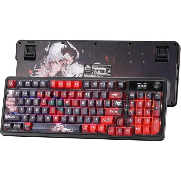Redragon K719 PRO Wireless Gasket Gaming Keyboard w/Hype Screen & Knob, 95 Keys Mechanical Keyboard, Easy-Control 1.14’’ TFT Info Display, 5-Layer Noise Dampening, Custom Linear Switch, Anime Edition