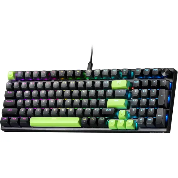 Redragon K740 Dharma 98 98 Keys Wired RGB Gaming Keyboard, 95% PBT Mechanical Keyboard w/Solid Aluminum Base, Dedicated Knob Control & Hot-Swap Socket, Custom Linear Switch, Green Blaze