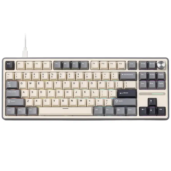 RK Royal Kludge R87 Pro Wired Mechanical Keyboard with Hot Swappable Knob 75% RGB Backlit Gaming Keyboard 88 Keys TKL Gasket Mounted with QMK/VIA and Linear Creamy Switch (Half Grey)