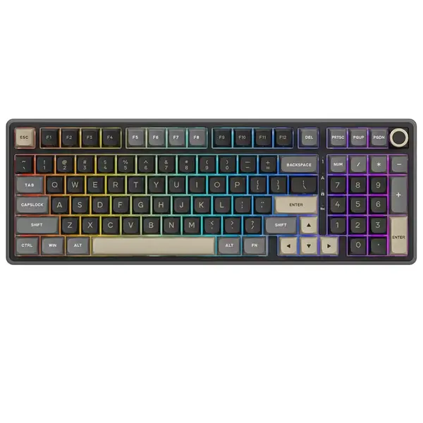 RK Royal Kludge R98 Pro 96% Wired Mechanical Gaming Keyboard – RGB, Hot-Swappable Cream Linear Switch, Gasket Mount, MDA PBT Keycaps, Numpad & Knob (Phantom Black)