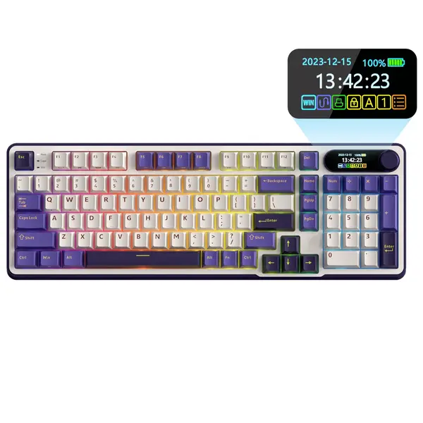 RK Royal Kludge S98 Wireless Mechanical Keyboard w/Smart Display & Knob, 96% Top Mount RGB Gaming Keyboard BT/2.4G/USB-C, Hot Swappable, Cushioned 5-Layer Noise Dampening, Massive Battery, 98 Keys (Blackberry Mousse, Charteuse Linear Switch)