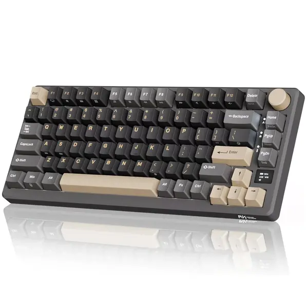 RK Royal Kludge M75 Mechanical Keyboard with OLED Smart Display and Volume Knob, 2.4G/USB-C/BT Gasket Mounted 75% Layout Wireless Gaming Keyboard with 81 Keys, RGB Backlit Hot-Swappable Cream Linear Switch (Phantom Black)