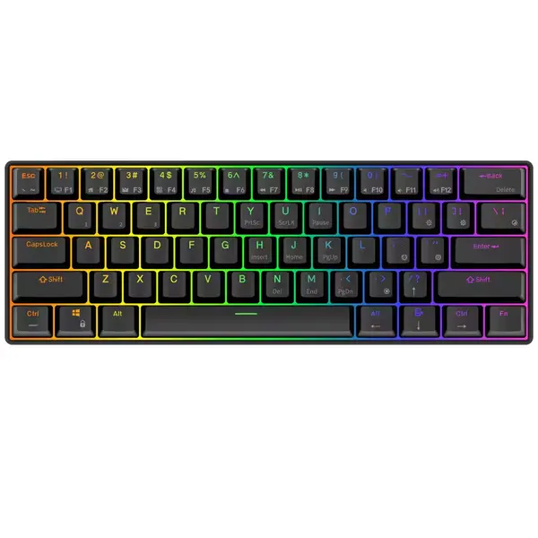 RK Royal Kludge RK61 Wireless 60% Mechanical Keyboard, Mini Portable Size, 61 Keys Triple Mode BT5.0/2.4G/USB-C Compact Gaming Keyboard, PBT Keycaps, Pro Software, Hot Swappable Red Switches (Black)