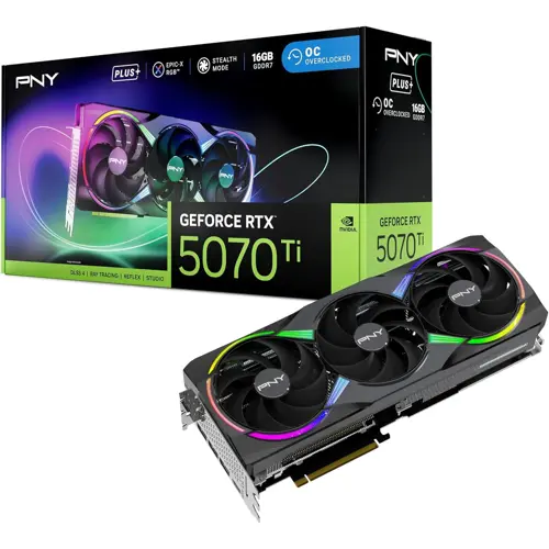 PNY GeForce RTX 5070 Ti 16GB Epic-X RGB Plus OC Overclocked Triple Fan ARGB DLSS 4 Graphics Card
