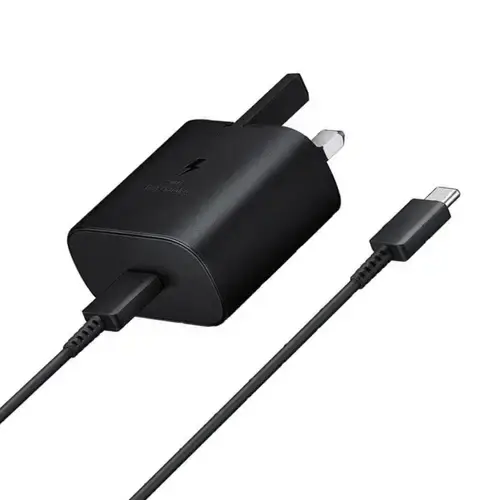 Samsung 25W 3-Pin Travel Adapter Wall Charger with USB-C Cable, Super Fast Charging for Galaxy Phones, Tablets and USB Type C Devices, Low Standby Power Consumption - Black