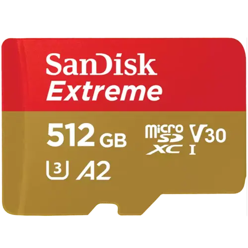 SanDisk 512GB Extreme microSDXC UHS-I Memory Card - Up to 190MB/s, C10, U3, V30, 4K, 5K, A2, Micro SD Card