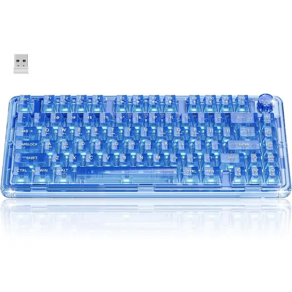 Taiahiro BK920 Wireless Mechanical Gaming Keyboard, Full Transparent RGB Backlit 80 Keys Gasket Hot Swap Linear Switch Quiet Keyboard with Multimedia Knob, 4000mAh Battery, 3 Modes BT5.0/2.4G/USB-C for WIN/MAC, Blue