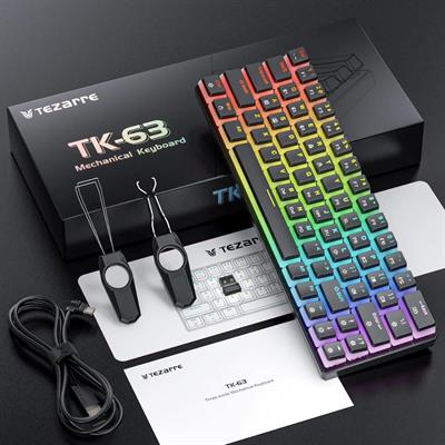 Tezarre TK63 Optical Wireless Keyboard Bluetooth/2.4G/USB Wired 60% Mechanical Gaming Keyboard RGB Backlit PBT Pudding Keycaps Hot-Swappable, Black