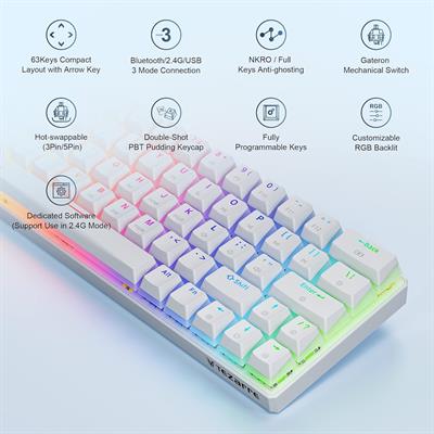 Tezarre TK63 Pro RGB Wireless Mechanical Gaming Keyboard - Off-White