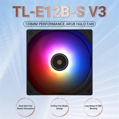 Thermalright TL-E12B-S V3 120mm Cooling Fan, Black Computer Cooling ARGB Fan, CPU Coolers with 2000RPM High Speed, for CPU Cooler & Case Cooling