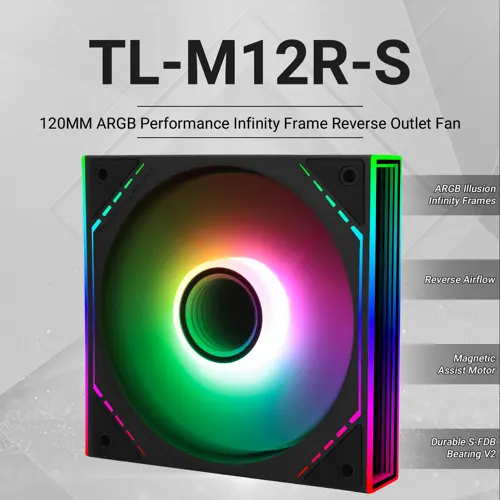 Thermalright TL-M12R-S Reverse CPU ARGB Fan 120mm Case Cooler Fan ARGB, 4pin PWM Connector Silent Computer Fan with S-FDB Bearing, Desktop Cooling Inverted Fan has Side ARGB Mirror Light Effect