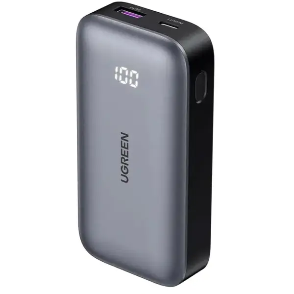Ugreen 10000mAh 30W Nexode Power Bank, Up to 30W Power Output, Lithium-Ion Battery Type, USB Type-C & Type-A Interface, Gray