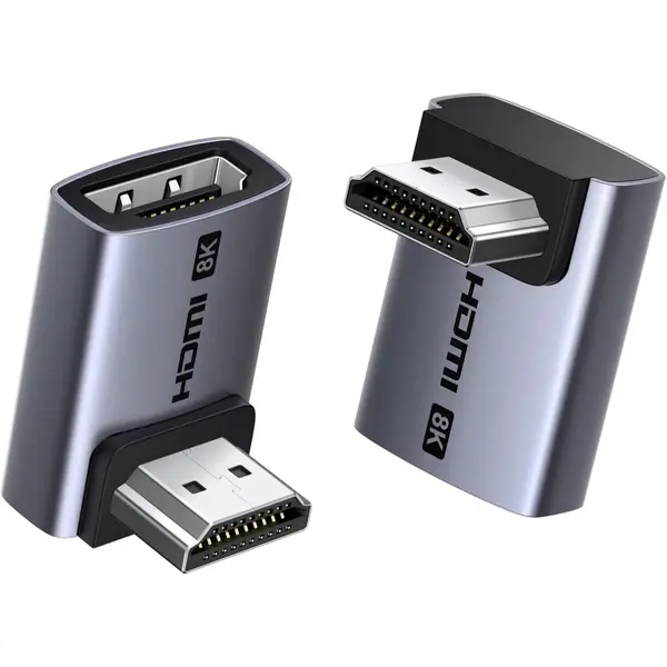 Ugreen 10K 8K@60Hz HDMI 2.1 Right Angle Male to Female Adapter 2 Pack Support 4K@240Hz 48Gbps L-Shaped High Speed Connector 3D HDR VRR