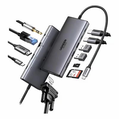 Ugreen 11-in-1 USB-C Hub Docking Station Gigabit Ethernet Adapter 4K@60Hz HDMI, 100W PD Charging, USB A&C Data Ports, SD/TF Card Reader