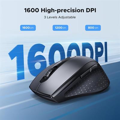 Ugreen 2.4G Wireless Mouse for Laptop, 1600 DPI Optical Tracking, 12-Month Battery Life, 6 Buttons, 15M Range 3 Adjustable DPI Levels Ergonomic Mouse Compatible with PC MacBook Chromebook