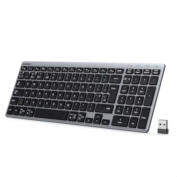 Ugreen Wireless Keyboard, Bluetooth Keyboard with UK Layout, Mini and Rechargeable Ergonomic Keyboard, BT5.4 &2.4GHz Dual Modes, Connect 3 Devices, for ipad/PC/Tablet, Windows/macOS/Android/Linux,etc.