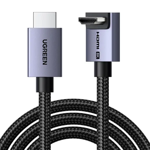Ugreen 90 Degree 8K 10K HDMI 2.1 Cable, Ultra High Speed 4K@240Hz Right Angle for Wall Mount TV, 48Gbps 10K 8K@60Hz, Dynamic HDR, HDCP 2.3, Aluminum, Braided (3M)