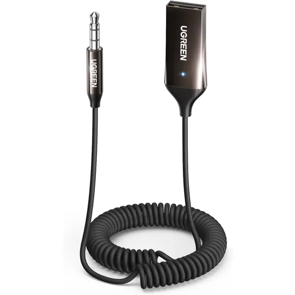 Ugreen Aux to Bluetooth 6.0 Adapter 3.5mm Bluetooth Receiver for Car USB 2.0 to 3.5mm Jack Kit with Built-in Microphone Aux Input for Hands-Free Calls Compatible with Car Speaker and Home Audio