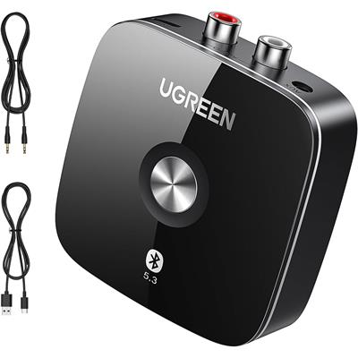 Ugreen Bluetooth AUX Adapter Built-in Battery, Support Dual Pairs Bluetooth 5.3 Receiver for Old Stereo Receiver, 3.5mm/ RCA Dual Channel Bluetooth Audio Receiver Adapter for Home Stereo Speakers