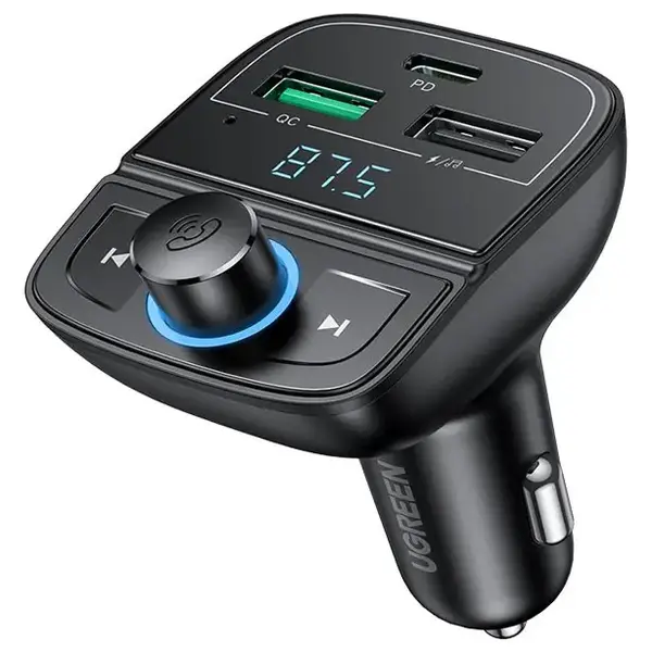 Ugreen  Bluetooth FM Transmitter and Car Charger 31.5W, Bluetooth 5.0, USB-C PD and USB-A QC 3.0 and 1.5A USB, USB and TF Card Up To 32GB, 12V/24V