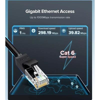 Ugreen Cat 6 U/UTP Ethernet Lan Cable with Gold-Plated Conductor, 8-Core Twisted-Pair & Data Transmission Upto 1000MBPS - Black (15M)