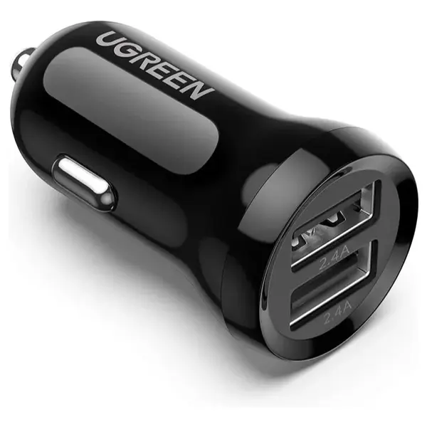 Ugreen Dual-Port Car Charger, 2 x USB-A, 24W Total Output 12W Per Port, Aluminum Alloy