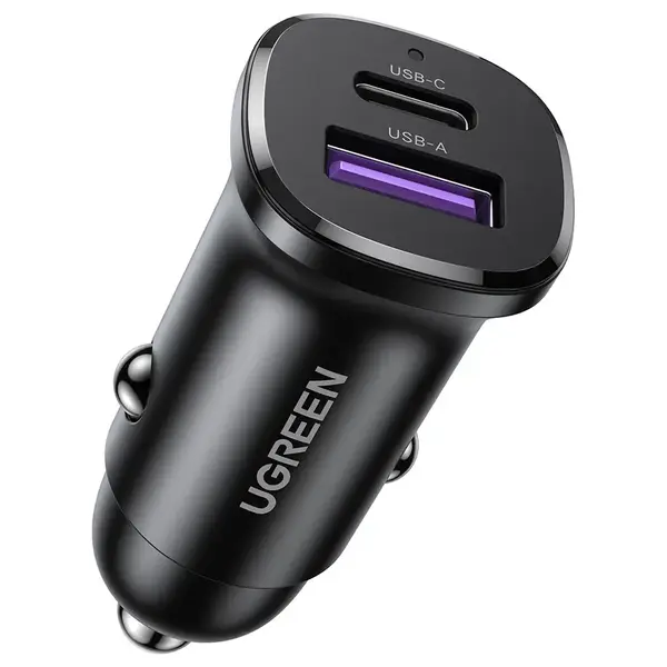 Ugreen EC305 2-Port Fast Car Charger, USB-C PD 30W Max and USB-A QC 22.5W Max, 30W, Black