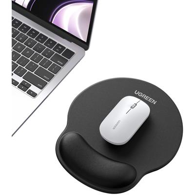 Ugreen Ergonomic Mouse Pad with Wrist Rest Support, Slow Rebound Memory Foam Mouse Mat, Typing Pain Relief, Desk Pad with Easy Gliding Surface and Non-Slip PU Base for Gaming, Working, Black