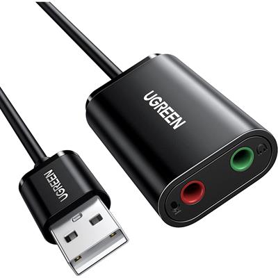 Ugreen External Sound Card Jack USB Adapter for Computer, PS5, PS4, Audio Stereo Adapter External Sound Card, Black