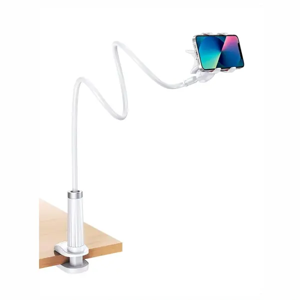 Ugreen Gooseneck Phone Holder for Desk and Bed, 800mm Flexible Long Arm, 360 Degree Rotation, Fits 4" to 6.5" Smartphones, White