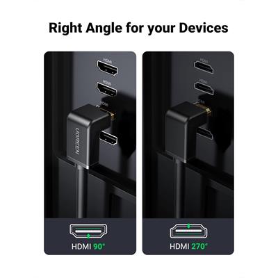 Ugreen HDMI Cable Right Angle 4K 90 Degree HDMI Cord High Speed Down Angle HDMI 2.0 Cable, 4K@60Hz HD 3D 1080P ARC Compatible for Laptop Monitor Nintendo Switch Xbox PS5 PC TV, 2m