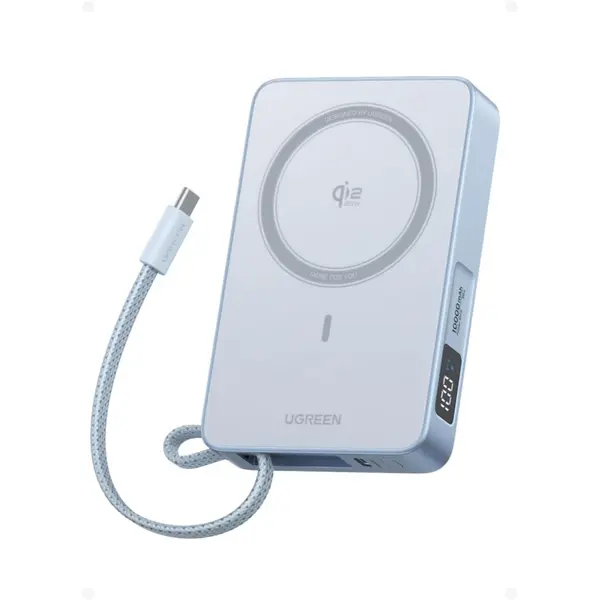 Ugreen MagFlow 10000mAh Qi2 25W Wireless Power Bank Built-in Cable Qi2 25W Fastest Wireless, Built-in Cable, 30W PD Wired, MagSafe Compatible (Blue)