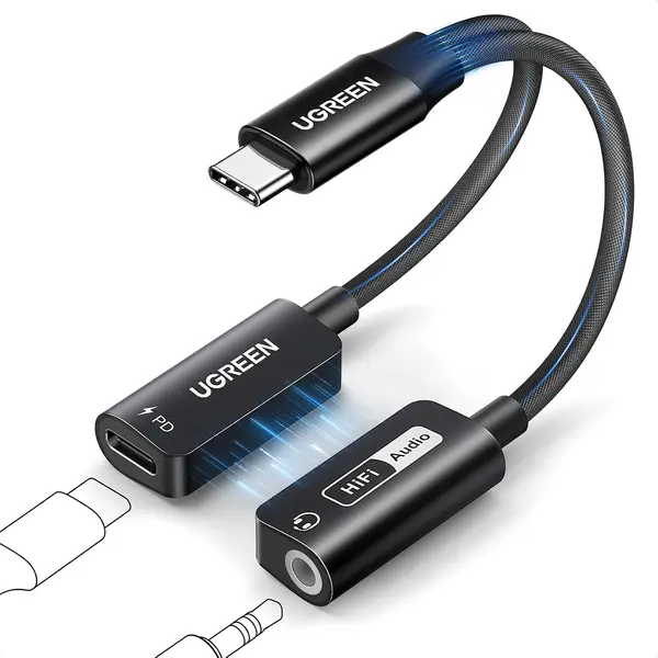 Ugreen  Magnetic 2-in-1 USB-C to 3.5mm Audio Adapter and Charger with PD 60W Hi-Res 32bit/384kHz, Aux to USB-C with Fast Charging, Dongle Cable