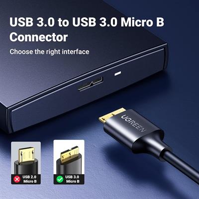 Ugreen Micro USB 3.0 Cable USB 3.0 Type A Male to Micro B Cord Compatible with Samsung Galaxy S5 Note 3 Camera Hard Drive and More - 0.5m (Black)