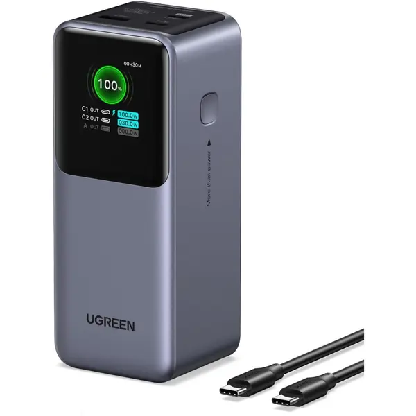 Ugreen Nexode 20000mAh 130W Portable PD Power Bank for MacBook Pro 16 - TFT Smart Display, 72Wh, PD 3.0. Fast for MacBook, iPad, iPhone 17/16, 3-port for Multiple Devices