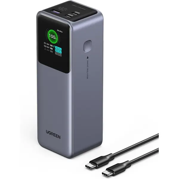 Ugreen Nexode 25000mAh 200W PD 3.1 TFT 3-Port Power Bank - TFT Smart Display, 90Wh, PD 3.1 fast for laptops. Supports MacBook Pro/Air, Dell, iPhone 17
