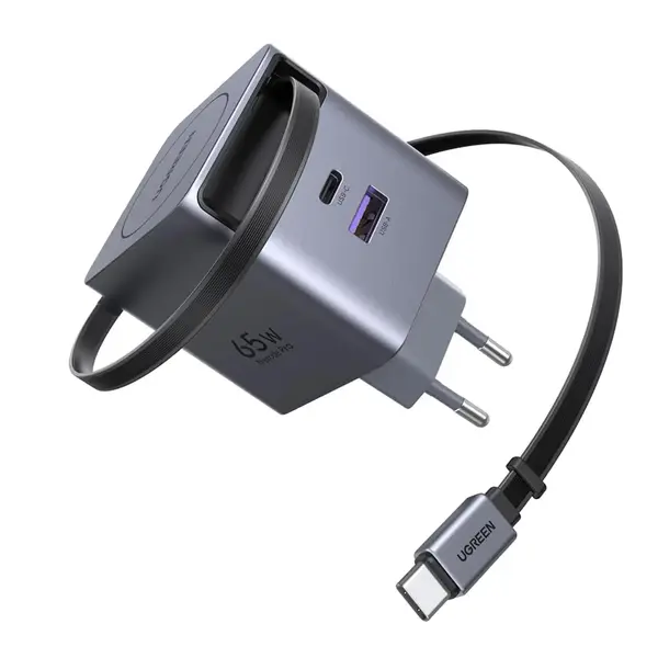 Ugreen Nexode Pro 65W GaN Fast Charger with Retractable Cable (EU Plug)