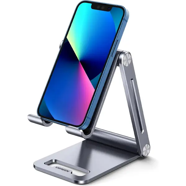 Ugreen Phone Stand for Desk Cell Phone Holder Adjustable Compatible, Aluminum Metal Desktop Stand Portable, Space Grey