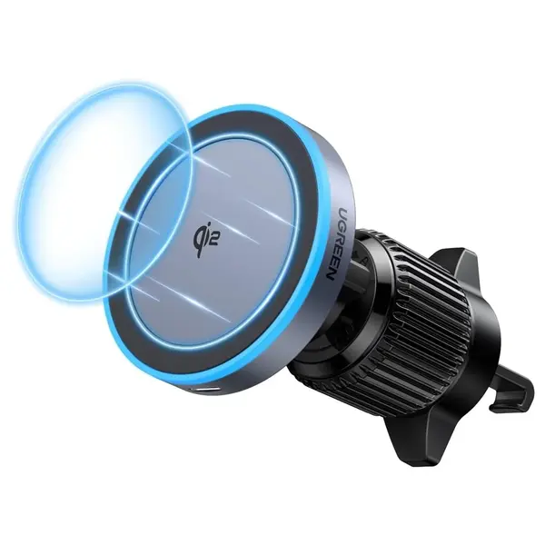 Ugreen Qi2 15W Magnetic Wireless Car Charger Mount, Auto-Align, Air Vent Mount, LED Lights, 17pcs N52 Magnets, 360 Degree Rotation