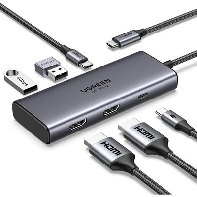 Ugreen Revodok 206 Docking Station 6-in-1 USB-C Dock Dual HDMI 4K@60Hz Single 8K@30Hz 100W PD 5Gbps USB C and USB A Data Ports USB C Hub Compatible for HP, ASUS, ThinkPad and More