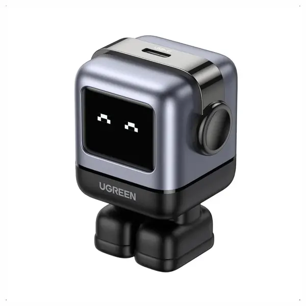 Ugreen Uno 30W USB-C Charger, Compact Robot GaN Fast Charging Block, Black Playful Robot Design, LED Display, Unique Gift, Fast Charging