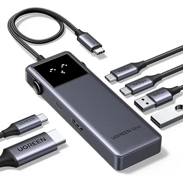 Ugreen Uno 6 in 1 USB-C Hub with 10Gbps USB-C & USB-A Data Ports 4K@60Hz HDMI for MacBook Pro/Air, iPad Pro, Surface, XPS, Thinkpad and More