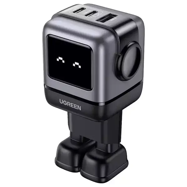 Ugreen Uno 65W 3-Port USB C Charger Adapter, GaN Fast Charging Block, Playful Robot Design, LED Display, Unique Gift, Fast Charging for MacBook, iPhone 17, Galaxy S26, Pixel, iPad, Steam Deck (Black)